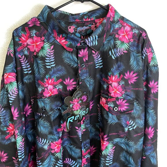 Retro Rifle Tropics Shirt Mens 5XL (Fits 3XL+) Black Floral Long Sleeve Button - Picture 3 of 11